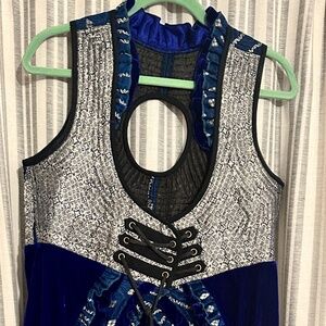 Blue and Silver Low Corset Swallow Tail Vest Costume